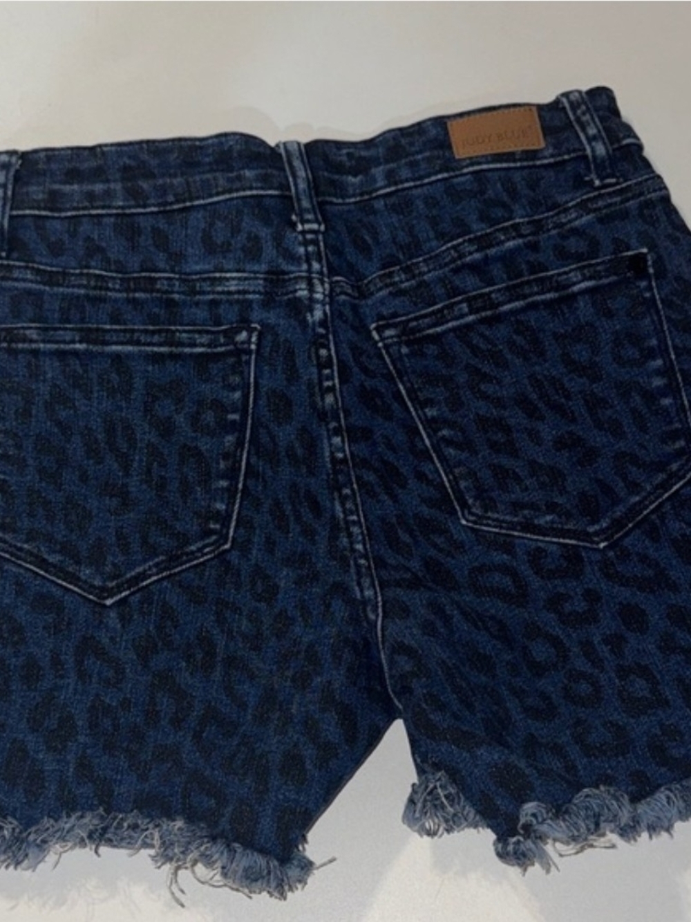 Judy Blue Dark Leopard Print Denim Cutoff Shorts - Picture 2 of 4